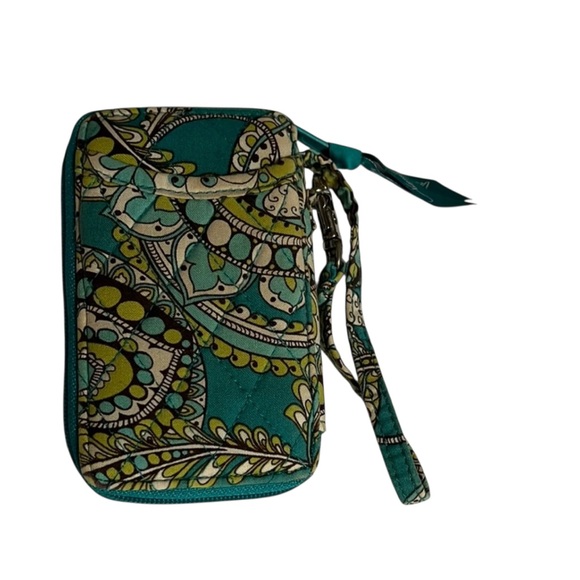 Vera Bradley Turquoise and Green Patterned Wrist Wallet Wristlet Zipper EUC - Picture 1 of 5